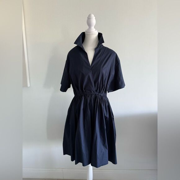 Elegant Navy Dress short sleeve elastic middle - Picture 1 of 4